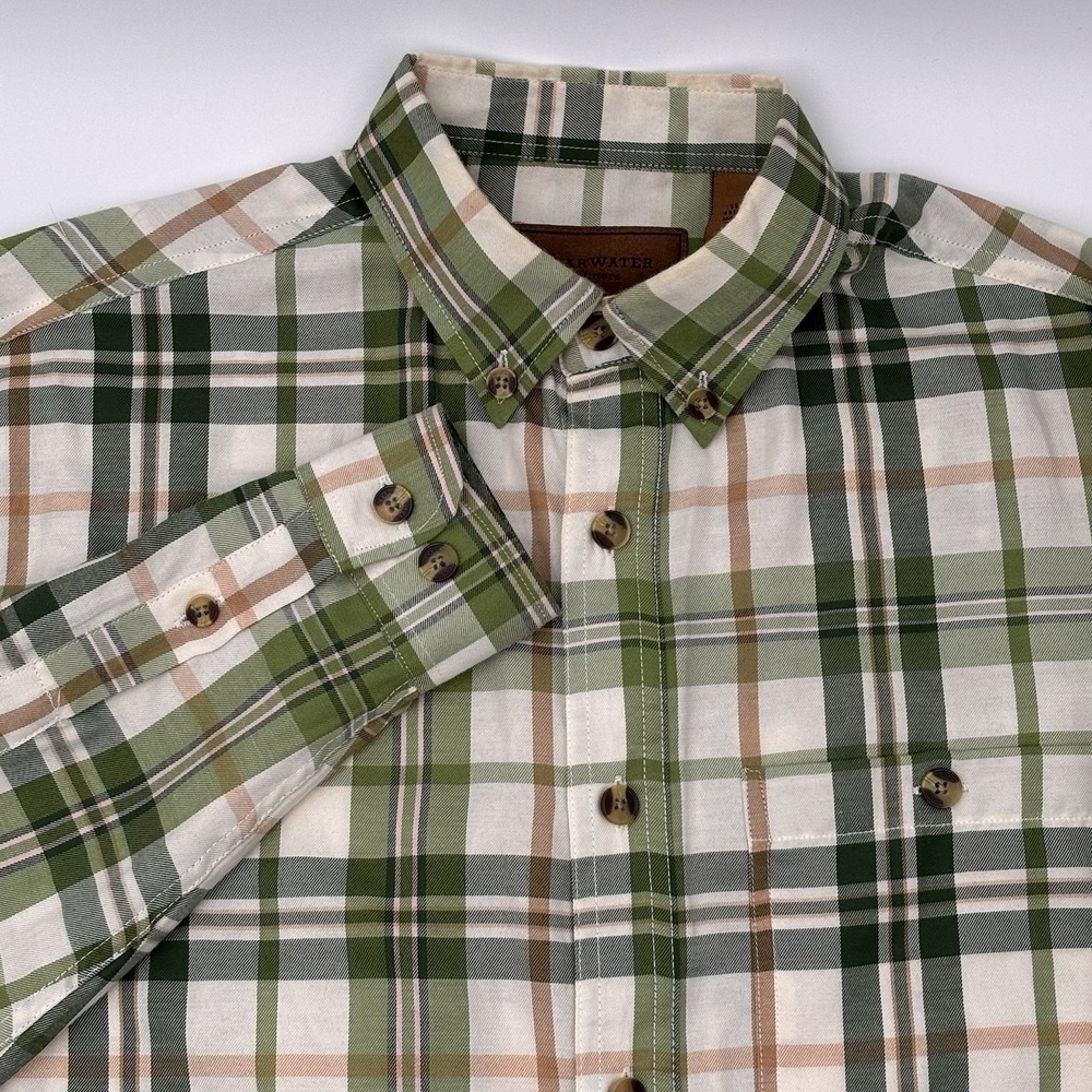 Clearwater Outfitters Mens Shirt Medium M‎ Green Earth Tone Plaid Button Up LS